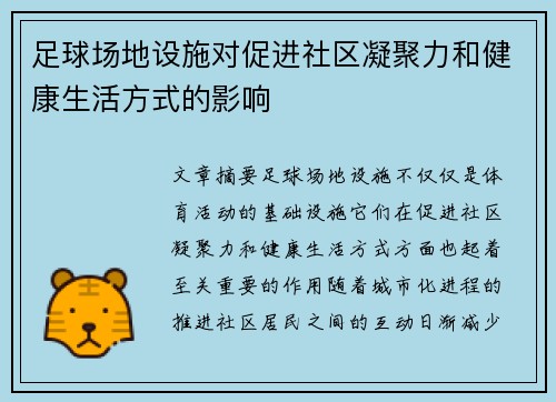 足球场地设施对促进社区凝聚力和健康生活方式的影响